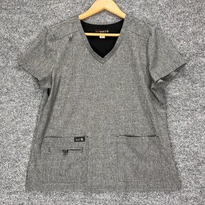 Koi Basics Scrubs Shirt Women Medium Heathered Grey Short Sleeve